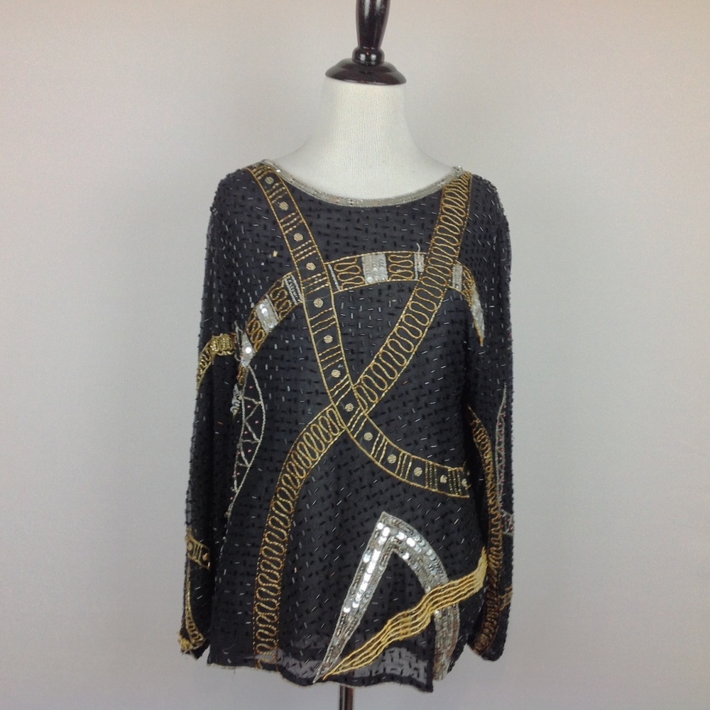 Vintage Swee Lo Beaded Top Womens Small Sequined